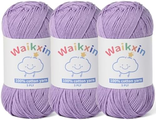 3 Pack of 100% Cotton Yarn for Crocheting,Baby Yarn for Crocheting Soft,5 Ply Milk Cotton Yarn,#2 Sport Weight Cotton Yarn,10.6oz/787.4yds Amigurumi Yarn for Puzzle,Clothes&DIY Crafts.(3 Light Purple)