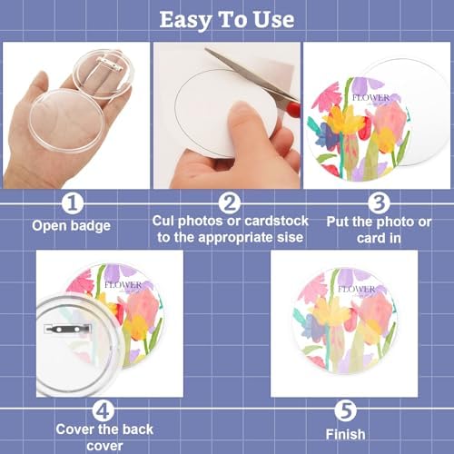 YAYODS 100 Pcs Blank Button Pins 2.25 inch/58mm DIY Photo Button Clear Pins Buttons, Blank Button Pins Bulk for Picture Make Your Own Buttons Maker DIY Crafts Supplies