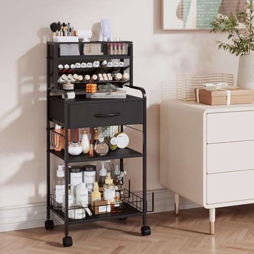 Homsorout Art cart, 3 Tier Rolling Cart - Utility Cart with Storage Drawer and Wheels, Versatile Art & Craft Organizer for Home, Office, or Studio Ideal for Storing Brushes, Paints (Black)