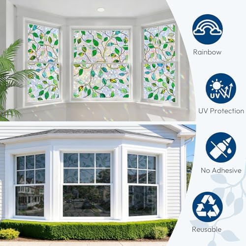rabbitgoo Window Privacy Film Rainbow, Green Leaf Vine, 17.5" x 118.1"