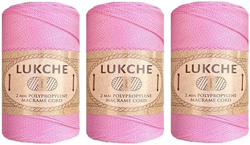 Polyester Macrame Cord 2mm x 251 Yards, 100% Polypropylene Premium Macrame Rope, Colorful Yarn Crochet Macrame Bag Craft for Wall Hangers, Bags, Bottom Plates, Carpets (Hot Pink) 3