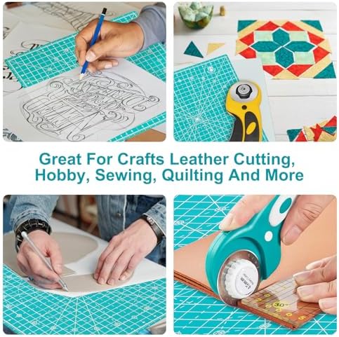 Headley Tools 12"x12" Rotating Cutting Mat, Self Healing Mat with 360-Degree Rotation & Anti-Slip Base, Sewing Board Cutting Mat Perfect for Fabric Quilting Leather Hobby Project, Light Blue