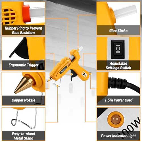 Hot Glue Gun Full Size: DEKOPRO 60/100Watt Dual Temp Hot Glue Gun Kit with 25 Glue Sticks, Organize Storage Case, Heavy Duty Heat Glue Gun Tool Set for Home Repair, Art & Crafts, DIY, Yellow