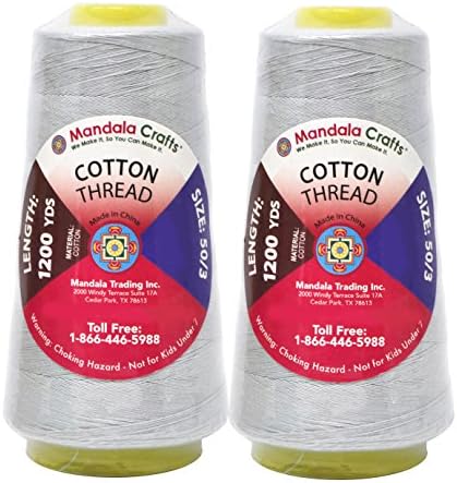 Mandala Crafts Silver Mercerized Cotton Thread Cones for Sewing Quilting