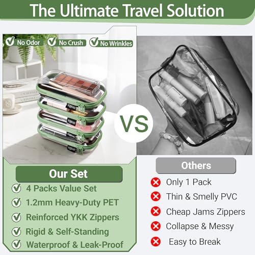 YQBRAO Clear Hard Shell Zipper Cases, 4 Small Cable Organizers, Green