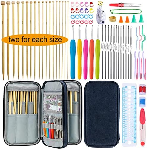 Mdoker 95pcs Knitting Needles Kit&Crochet Hooks Set 36 Straight Bamboo Knitting Needle 12 Small Size Lace Crochet Hook 5 Ergonomic Crochet Needles Knitting Set with Knitting Supplies&Accessories