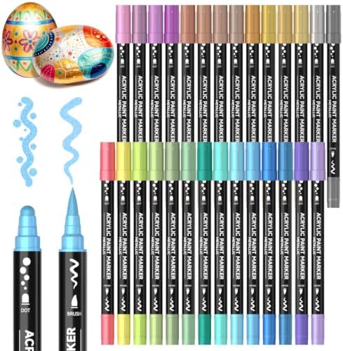 Shuttle Art 28 Metallic Brush & Dot Tip Acrylic Paint Markers