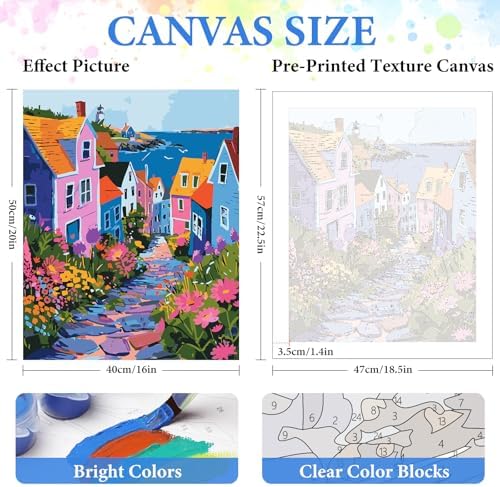PRASIO Paint by Numbers Kit for Adults Beginner, Landscape Easy Adult Paint by Number Kits on Canvas, DIY Acrylic Watercolor Oil Paint by Number for Adults for Home Decor Gift 16x20 Inch