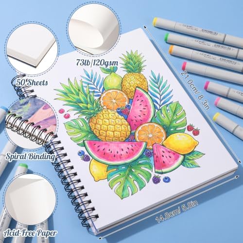 5.8×8.3 Marker Pad, 50 Sheets, Smooth Acid-Free Paper for Markers | Bleed-Resistant Coated Paper, Lay-Flat Binding, for Alcohol Markers, Fineliners, Pencils, Calligraphy