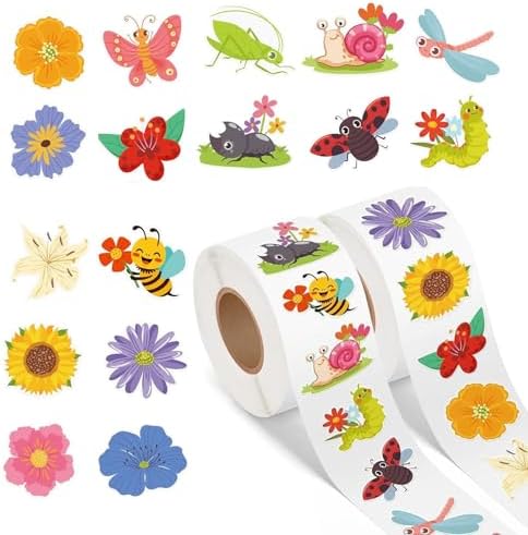 2 Rolls Spring Stickers for Kids, 1000PCS Summer Flowers Butterfly Insect Colorful for Envelopes Gifts Decor Reward Sticker in 16 Design,Incentive Sticker for Classroom,Animal Stickers for Toddlers