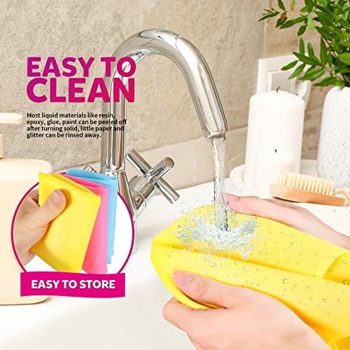 LEOBRO Silicone Mat, 3 PCS Silicone Mats for Crafts, Resin Molds, Play Dough Mat, Placemat, Clay Mats, for Epoxy Resin, Crafts, Yellow & Hot Pink & Blue, 15.7”x 11.7