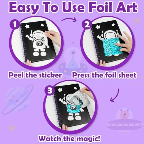 FUNNYB&G Foil Art Craft Kit for Kids, Sparkly Birthday Gift Toy for Boys | No Mess, Kids Ages 4-10 Create Sparkling Artwork, A Creative Gift for Birthdays, Holidays, Travel Activities,Screen-Free Fun