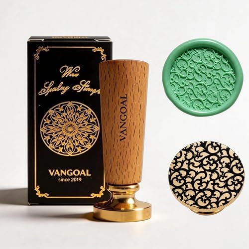 VANGOAL Wax Seal Stamp, Floral Series, 3D Embossed Brass Stamp Head with Wooden Handle, Vintage Sealing Kit for Wedding Invitations, Envelopes, Gift Wrapping, Letters and Crafts (Floral-B)
