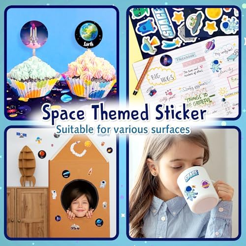 LINAYE 48 Sheets Space Stickers for Kids, 960 PCS Solar System Planets Outer Stickers for Classroom School, Waterproof Self Adhesive Crafts for Kids,Galaxy Outer Space Party Favors Reward for Students