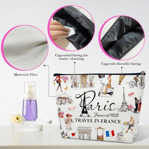 Paris Travel Gift Makeup Bag, City Themed Cosmetic Pouch for Women