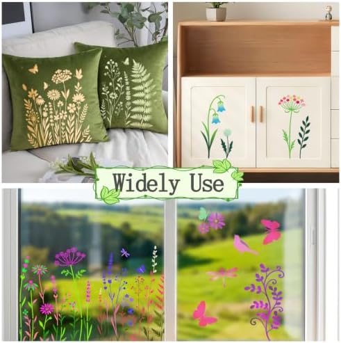 14 Pcs Plant & Wildflower Stencil Set for Painting, Large Botanical Painting Templates - Leaf, Dragonfly, Wildflower Nature Crafts Kit for DIY Furniture Wall Murals, Wood Signs, Home Decor