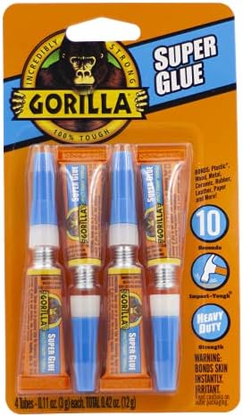 Gorilla Super Glue, Clear Glue, Four 3 Gram Tubes (Pack of 2) - All Purpose and Fast Setting for Projects and Repairs