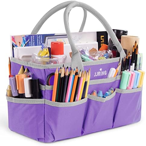 JJRING 600D Nylon Craft & Art Organizer Tote Bag With Pockets, Purple