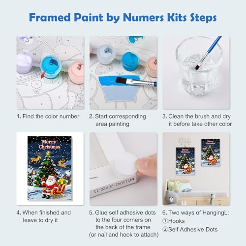 MOGTAA Christmas Paint by Numbers Kit for Adults Beginners with Frame, Santa Claus Adult Paint by Number Kits on Canvas with Easel, Easy DIY Winter Oil Painting Kits for Home Decor, 8x12in