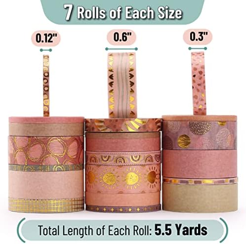 Mr. Pen- Washi Tape Set, 21 Rolls, Assorted Sizes, Boho Design | 5.5 Yards/Roll, Washi Tape for Scrapbook, Arts, Crafts, Journals and Planners