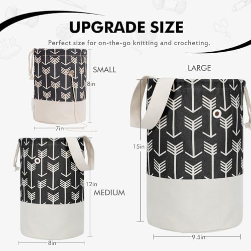 TOGETRUE Yarn Bag, Knitting Crochet Bag, Portable Yarn Storage Bags Organizer for Crocheting Project,Store Skein Ball, Short Knitting Needle (Large,Black)