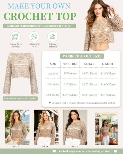 Aeelike Crochet Kit for Adults,Women Crochet Top Beach,Gradient Cotton Yarn