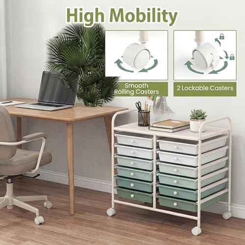 COSTWAY 12-Drawer Rolling Storage Cart, Utility Storage Organizer Cart
