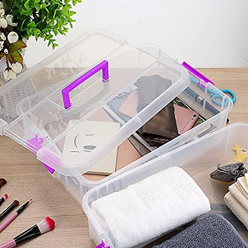 BTSKY 2 Layer Stack & Carry Box, Plastic Storage Container Box with Lid