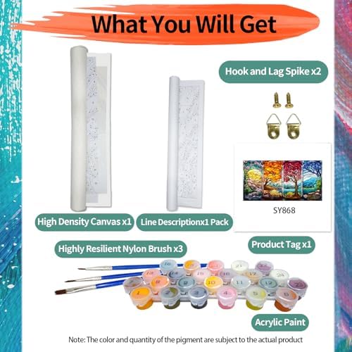 YALKIN Paint by Number for Adult Kits, DIY Four Season Trees Oil Acrylic Painting Kits for Adults Beginners on Canvas for Home Wall Decor Gifts 40x80CM/15.8x31.5in (No Frame)