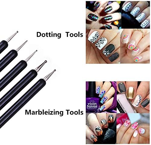 5pcs Nail Art Dotting Tools Pen Dual Head UV Gel Carving Pen Nail Silicone Brushes Set Pottery Clay Sculpting Modeling Painting Drawing Tool DIY Art Craft (Black)