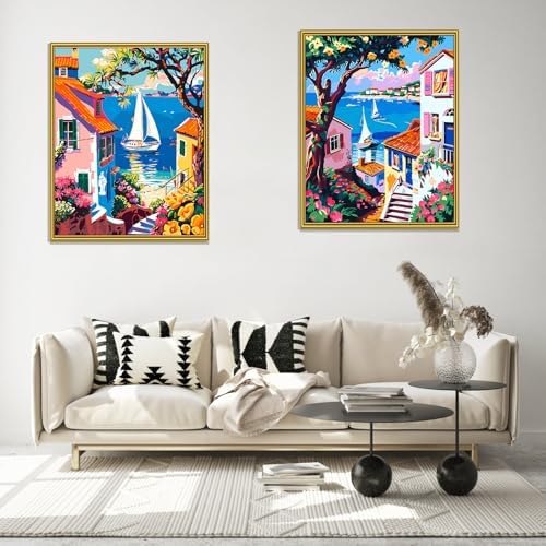 ZTOTZ Paint by Number for Adults Landscape, Village Scenery Adult Paint by Number Kits on Canvas, DIY Landscape Digital Oil Number Painting for Festival Gift Decor (16x20 Inch)