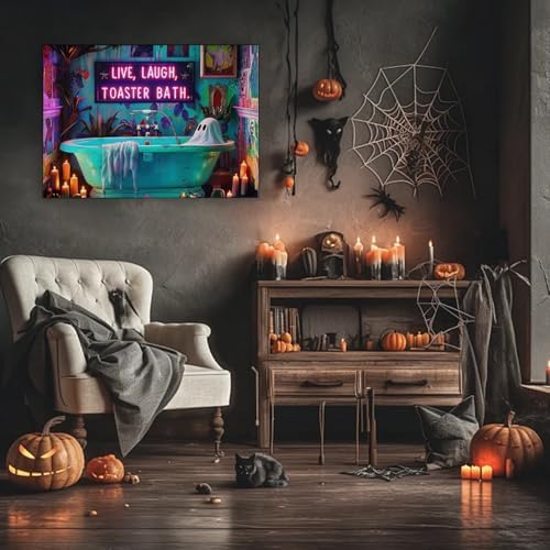 AIBOERL Halloween Diamond Art Kits for Adults，Diamond Painting Wall Decor | Round Drill Ghost Bathroom Diamond Painting for Beginners DIY Rhinestone 5D Diamond dots(Gemstone Craft)Wall Art Gift 16x12IN