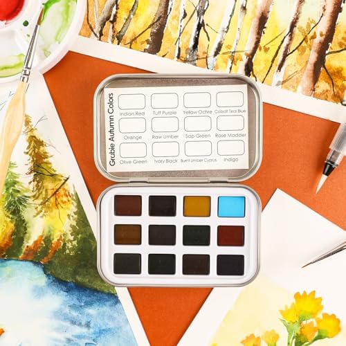 Grabie 12 Color Travel Watercolor Paint Set, Pocket Palette, Autumn