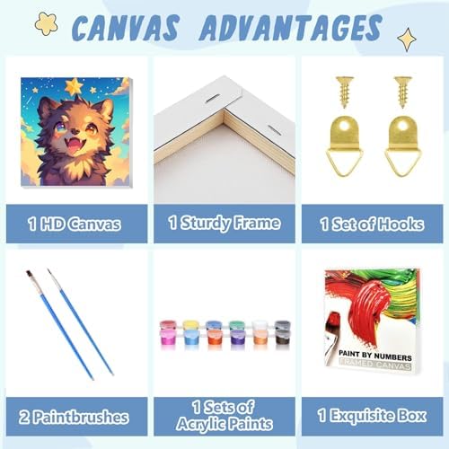 XTCIXAL Paint by Numbers Kit for Kids with Frame, Wolf, 8X8 inch