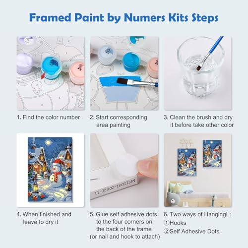 MOGTAA Christmas Paint by Numbers Kit for Adults Beginners with Frame, Snowman Adult Paint by Number Kits on Canvas with Easel, Easy DIY Landscape Oil Painting Kits for Home Decor, 8x12in
