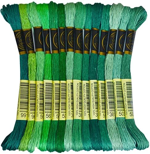 Blue Green Gradient Color Embroidery Floss - Cross Stitch Threads - Friendship Bracelets Floss - Crafts Floss - 14 Skeins Per Pack Embroidery Floss