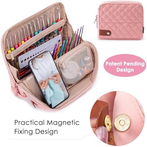 82Pcs Crochet Hook Set with Storage Case - Stand Up Crochet Hook Case with 20 Size Crochet Hooks & needles, Crochet Accessories - Crochet Needles Set for Crochet Lovers, Crochet Kit for Beginners