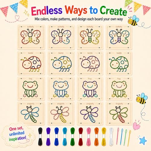 Montessori Wooden Lacing Toys for Toddlers and Kids Ages 2-4 5-7, Sewing Kit Fine Motor Skill Busy Board, Education Sensory Preschool Toy for 1 2 3 4 Year Olds, Birthday Gift for Boys and Girls