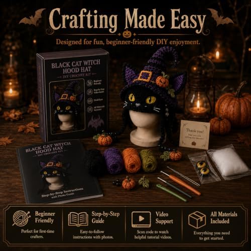 LWLQCZJ DIY Crochet Kit Fantasy Animal Hood Hat Beginner Craft Set with Yarn & Hook (BAT)
