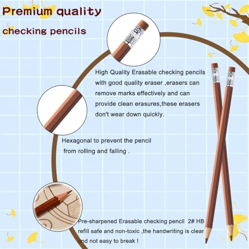 Adhere 25pcs Checking Pencils Erasable colored Pencils Pre-Sharpened #2 HB,for Checking Tests Grading,Map Coloring, editing Office Favors,including a Free sharpener. (Brown)