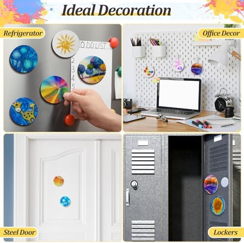 Engrowtic 25 Pcs Mini Magnetic Painting Canvas Panel Mini Canvas Boards for Painting Tile Art for Fridge Locker Art Crafts DIY(Round,3in)
