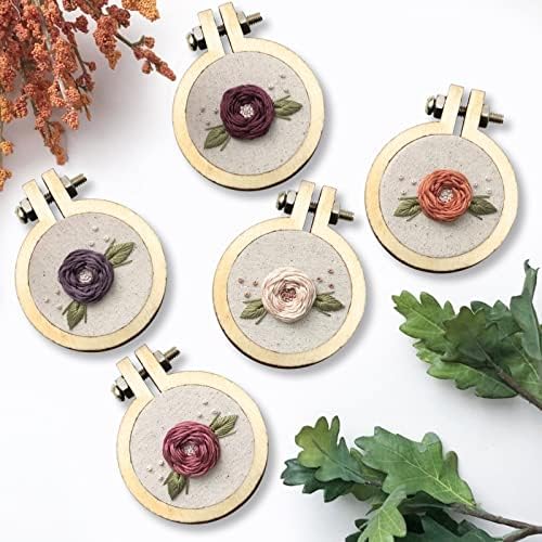 ZOCONE 20 Packs Mini Embroidery Hoops, Small Ring Tiny Embroidery Hoops with Keychain Earring Hooks Jump Rings, Round Wood Hoops for DIY Embroidery Necklace Jewelry Pendant and Keychain