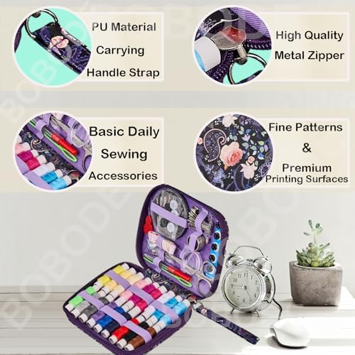 Purple Cute Travel Sewing Kit with 87PCS Hand Sewing Accessories