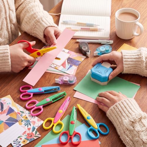 FunooFuno 11 Pcs Scrapbook Supplies Junk Journal Supplies 4 Scrapbook Tape 3 in 1 Corner Cutter Set 6 Craft Scissors Glue Tape Zig Zag Design Pattern Scissors for Crafts Card Making Schools Offices
