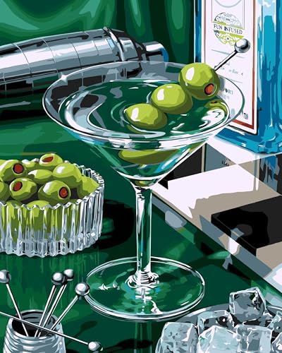 AuraDraw Cocktail Glass Paint by Numbers Kit for Adults Beginner - Painting by Numbers - DIY Acrylic Paint Kit for Home Wall Decor Without Frame 16X20 inch
