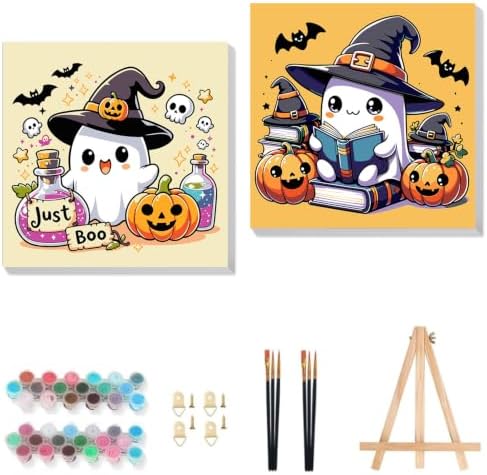 Gemozaic 2 Pack Halloween Paint by Numbers Kit for Kids with Frame, 8x8 in