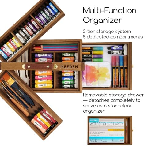 MEEDEN Wooden Tool Storage Box: Portable Beech Wood Art Supplies Organizer