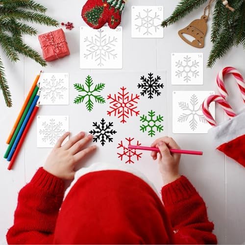 30 Pieces Christmas Snowflake Stencil Reusable Plastic Drawing Painting Stencil Winter Holiday Templates Stencils for Crafts Window Glass Wall Cookies (30 Snowflakes)
