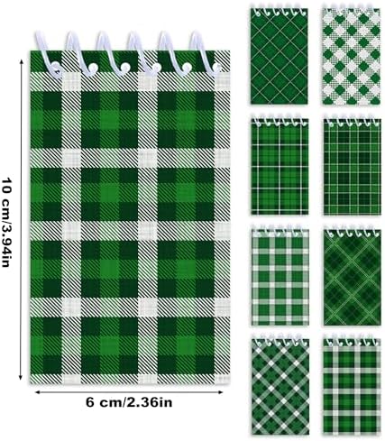 24Pcs Green Mini Spiral Notebooks Green Plaid Buffalo Mini Small Notepads DIY Crafts for St. Patrick's Theme Party School Office Rewards Favors Supplies