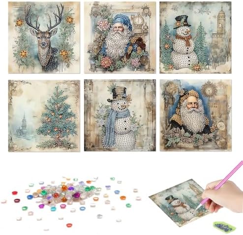 LSQFS Diamond Art Retro Christmas Card Set with Matching Envelopes,6 Pieces